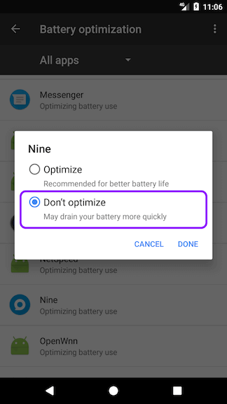 Turn off Battery Optimisation
